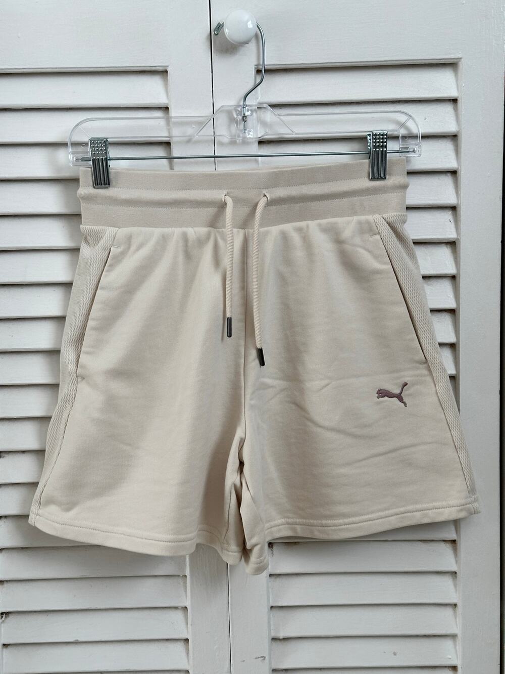 PUMA Class High-Waist Shorts 5" Alpine Snow Cream French Terry Women's Size S